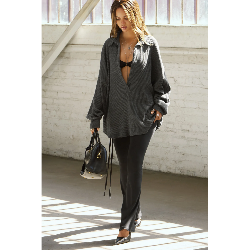 Joah Brown Deep V Pullover in Gray - Picture 5 of 5